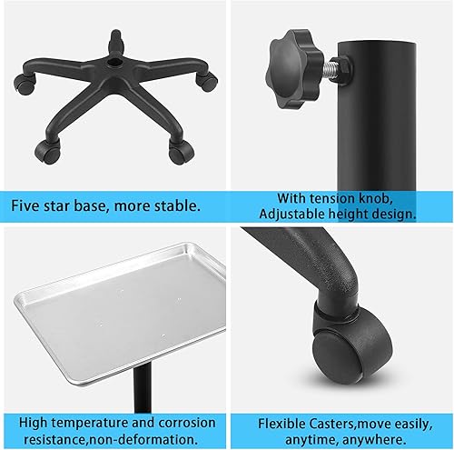 Miniatura 3 de Bandeja de salón de aluminio premium para tatuajes, carrito rodante de altura ajustable, carrito utilitario de almacenamiento para clínica spa