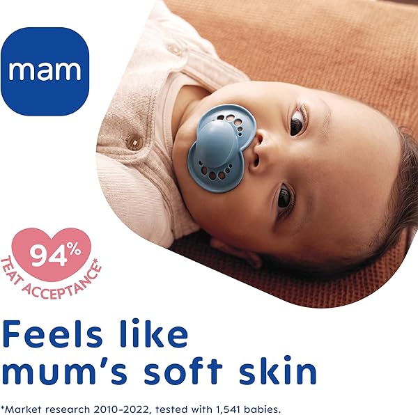 MAM Original Soothers | 6-18 Months | 2 Pack | Comes in Dummy Steriliser Case | Orthodontic Design | Sustainable Materials | Baby Accessories | Blue (Various Designs) - 3