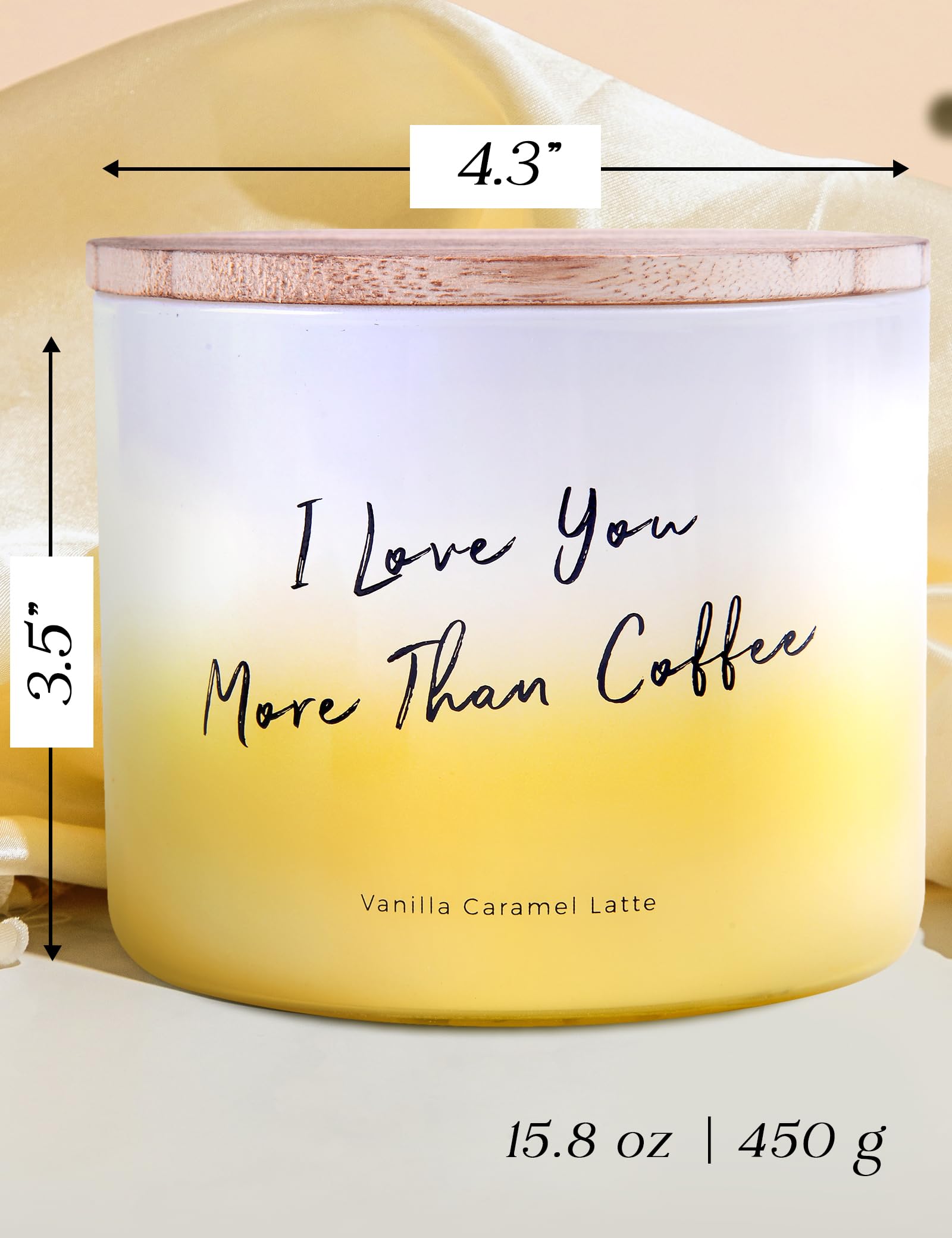 Candele profumate alla vaniglia al caramello e latte, con 3 stoppini, per la casa, con citazione "I Love You More Than Coffee", 450 ml, candele di soia naturali per donne e uomini, grande candela