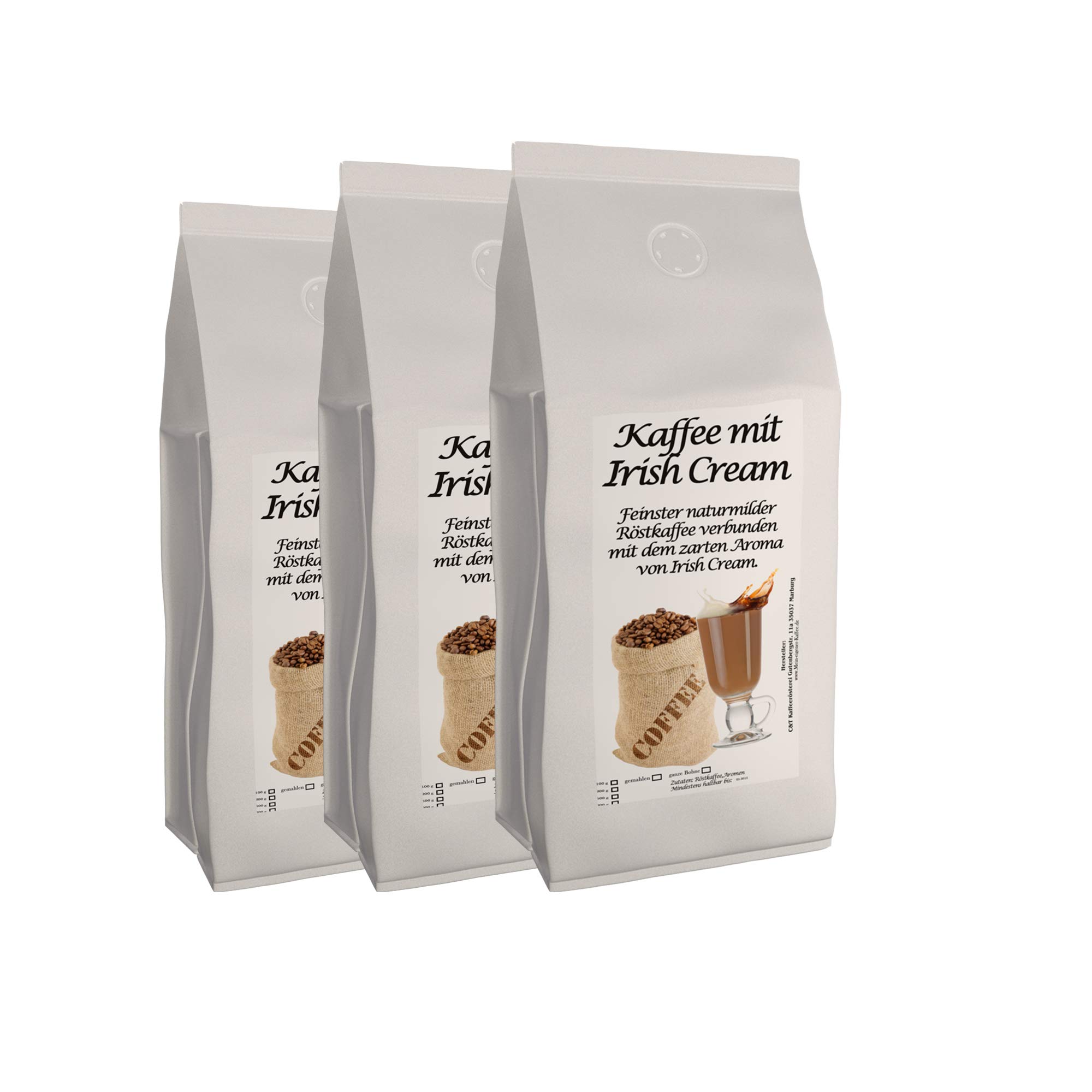 C&T Aromakaffee - Aromatisierter Kaffee Gemahlen - Irish Cream 3x1000 g - Sparpaket - Privatrösterei Spitzenkaffee Flavoured Coffee