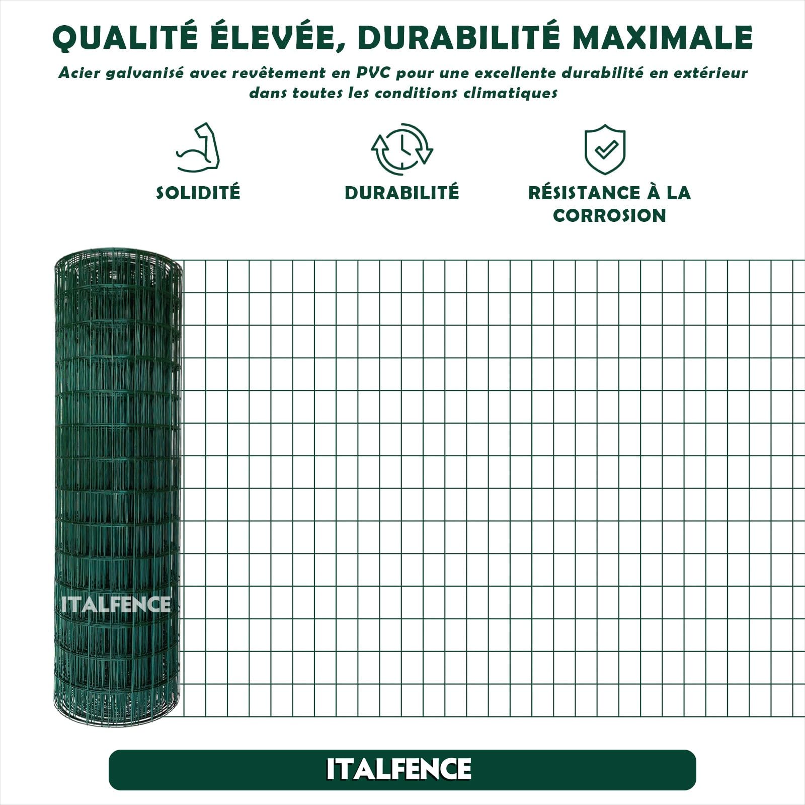 Grillage métallique pour clôture Ø2,30mm, soudé plastifié vert, 25m [125cm]