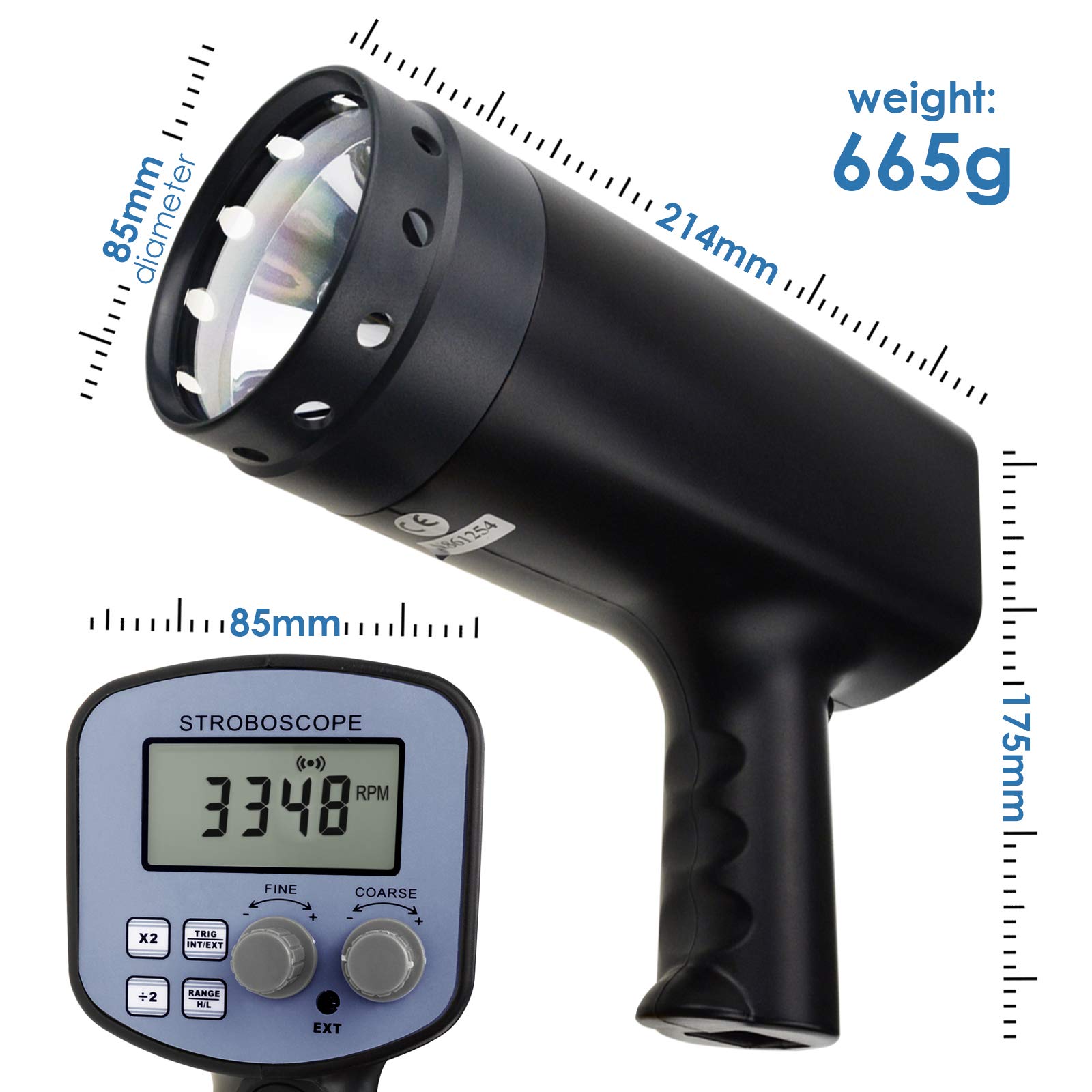 Handheld Stroboskop mit 50 ~ 12.000 Blitze pro Minute (FPM) 220 V Drehzahl Messen Digital 10 mm (1 cm) LCD-Display