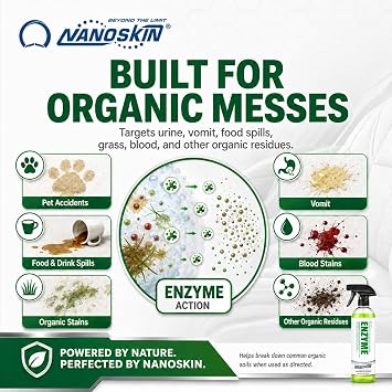 Nanoskin ENZYME Multi-Purpose Cleaner & Odor Eliminator 16 Oz. - Removes Complex Organic Stains, Dirt, Grease, and Grime from Multi Surfaces | For Automotive, Floor, Kitchen, Bathroom, Plumbing