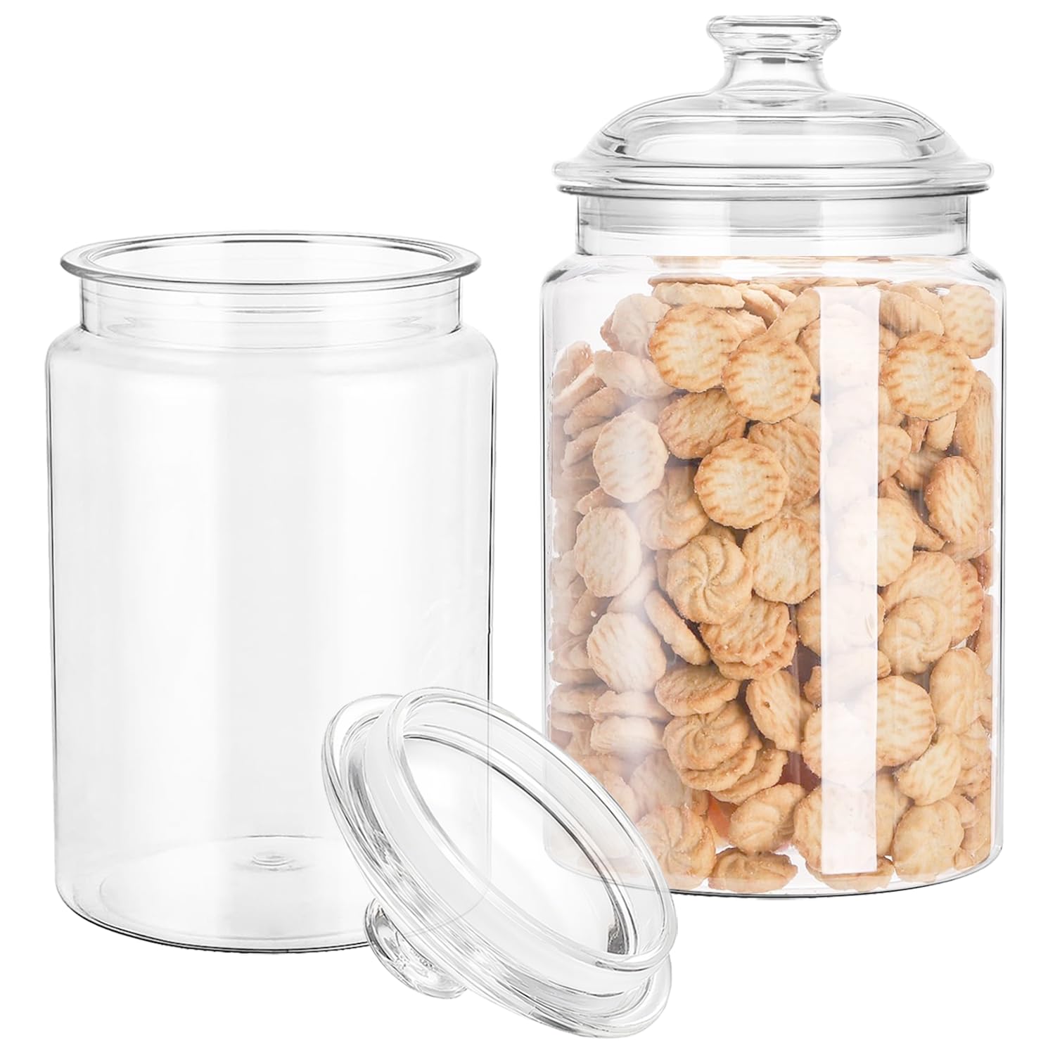 Tarros de plástico con tapas, paquete de 2 tarros de caramelo de 125 onzas con tapas, tarro de acrílico transparente para dulces, contenedor de galletas de plástico para boda, hogar, cocina, bar