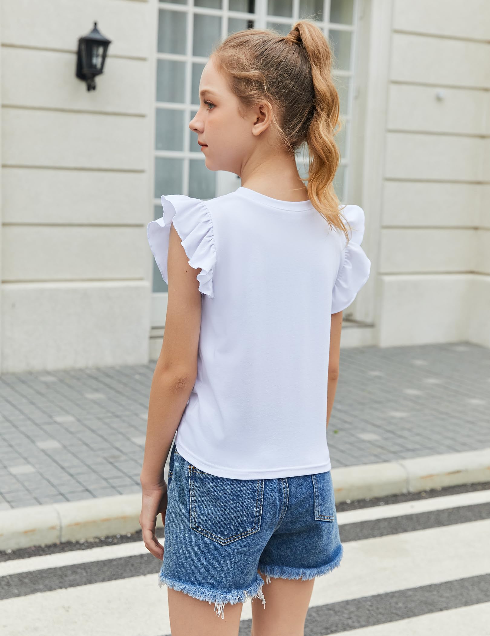Arshiner niñas 5-12 años Camisa de Manga Corta Twist Front Camiseta para niñas Lindo Vuelo Mangas Verano Blusa para niñas túnica tee Tops