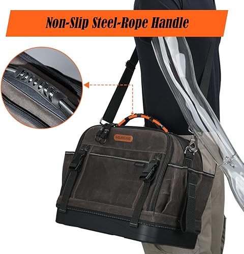 Miniatura 7 de WELKINLAND Bolsa de 53 bolsillos con fondo rígido para HVAC, bolsa de herramientas de electricista resistente, bolsas de herramientas de lona