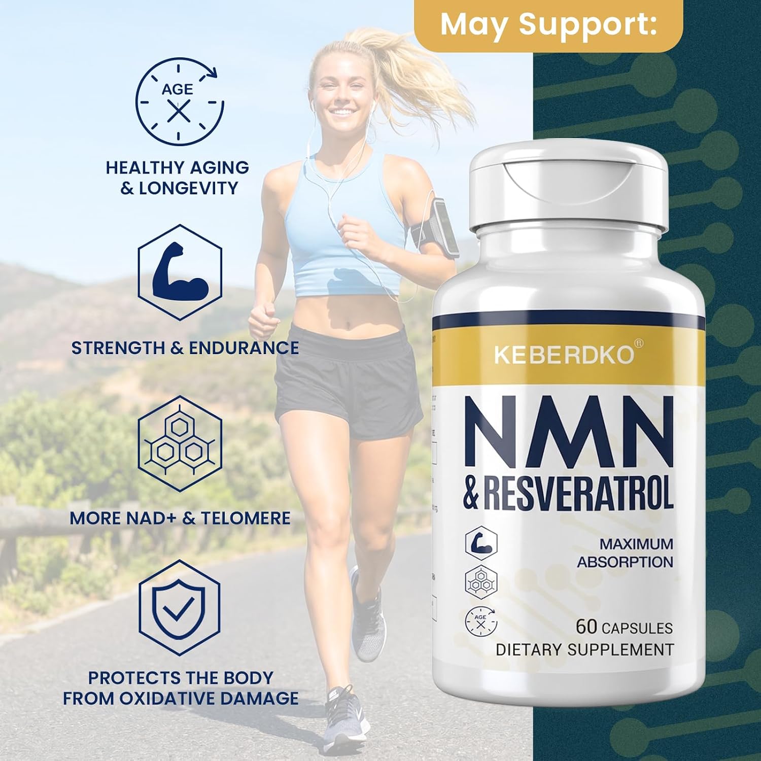 NMN + Trans-Resveratrol 99% Purity+ Black Pepper for NAD, Cell, Energy, Skin, Anti-Aging & Longevity, 4 Pack