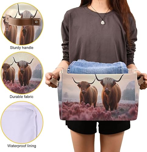 Miniatura 67 de Cesta de almacenamiento de vacas de las tierras altas con asas, cestas de almacenamiento plegables para estantes, sala de estar, decoración