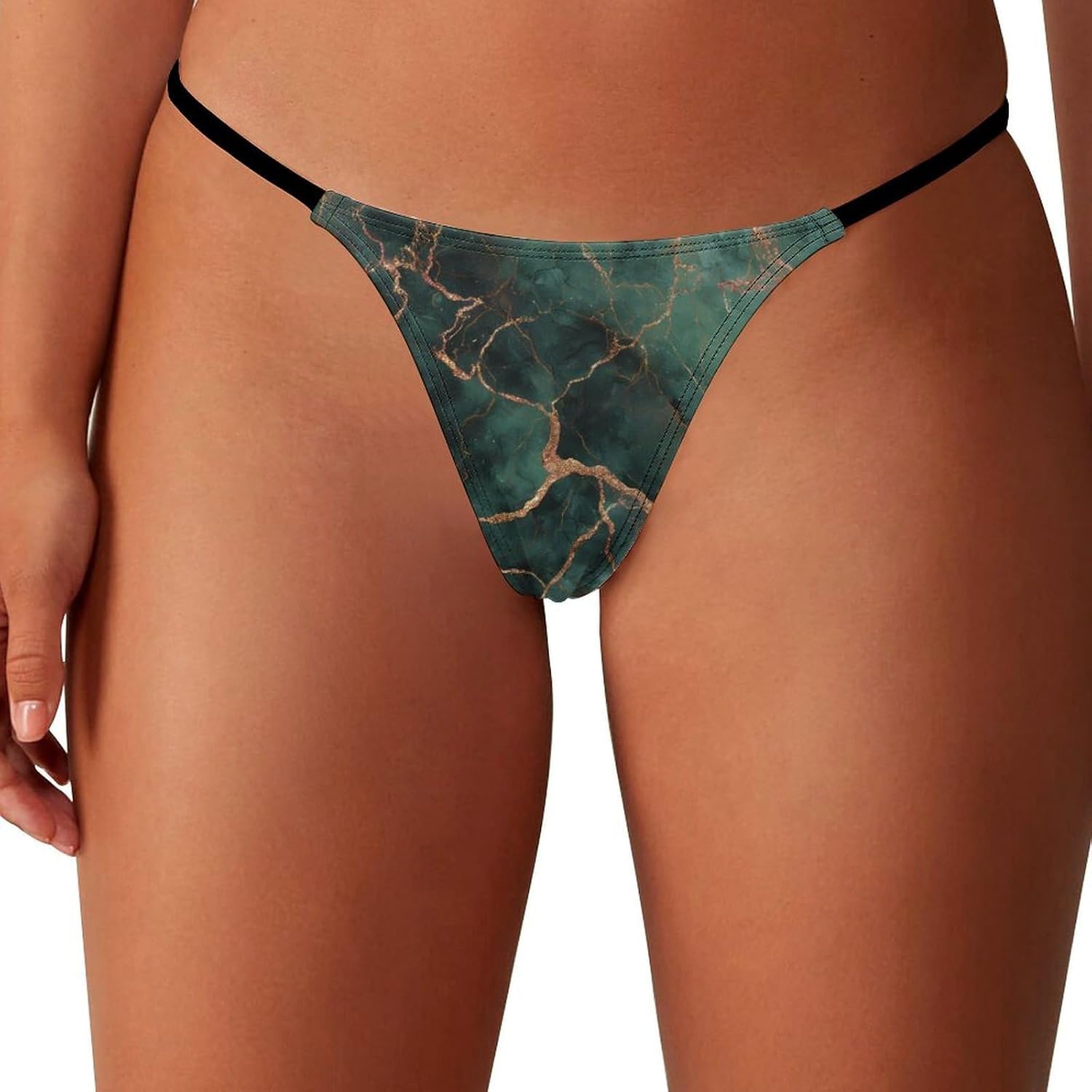Emerald Green Marble Pattern Sexy G String Thongs for Women Underwear | Seamless Panties Lingerie Breathable Low Rise No Show