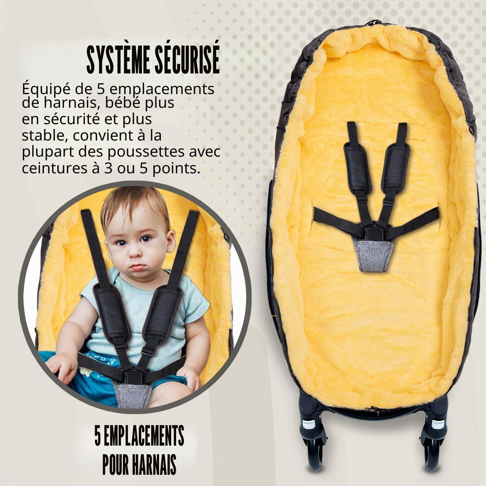 Chanceliere Universelle pour Poussette Doublure Chaude - Chancelière d'hiver pour bébé avec Capuche à Cordon, pour Landau, Double épaississement