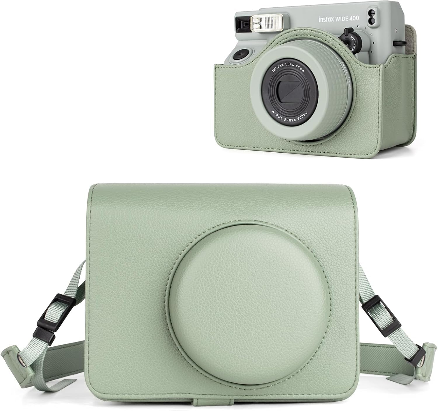 ZENKO Protective Leather Case Compatible with Fujjifilm Insta-x Wide 400 Instant Camera, for Insta-x Wide 400 Camera Case with Shoulder Strap - Green-picture-21