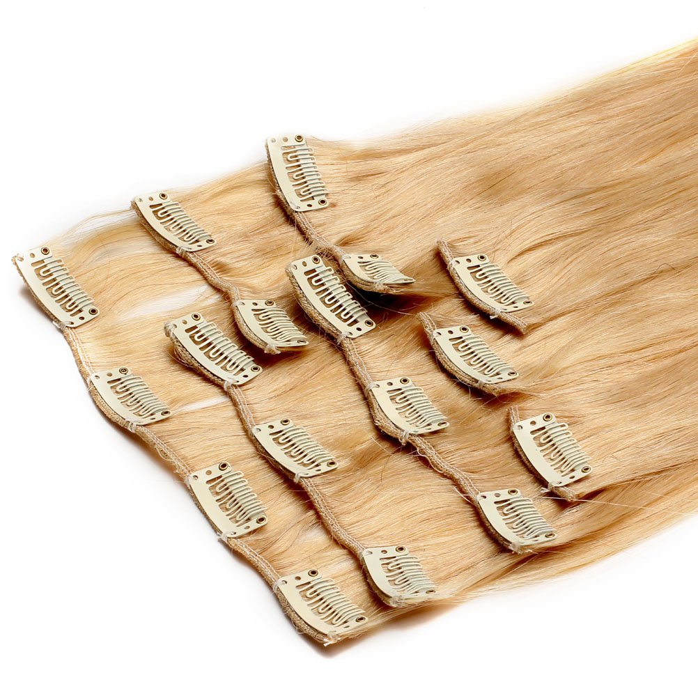 Human Hair Extensions Clip in Straight Remy Hair 100gr 20'' For a Full Head (#24 Golden Blonde)