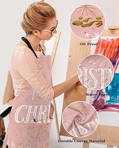 Miniatura 4 de Merry Christmas Bib Aprons for Women With Pockets, Waterproof Canvas Chef Kitchen Cooking Apron for PaintingHair StylistNail TechnicianKids Arts And
