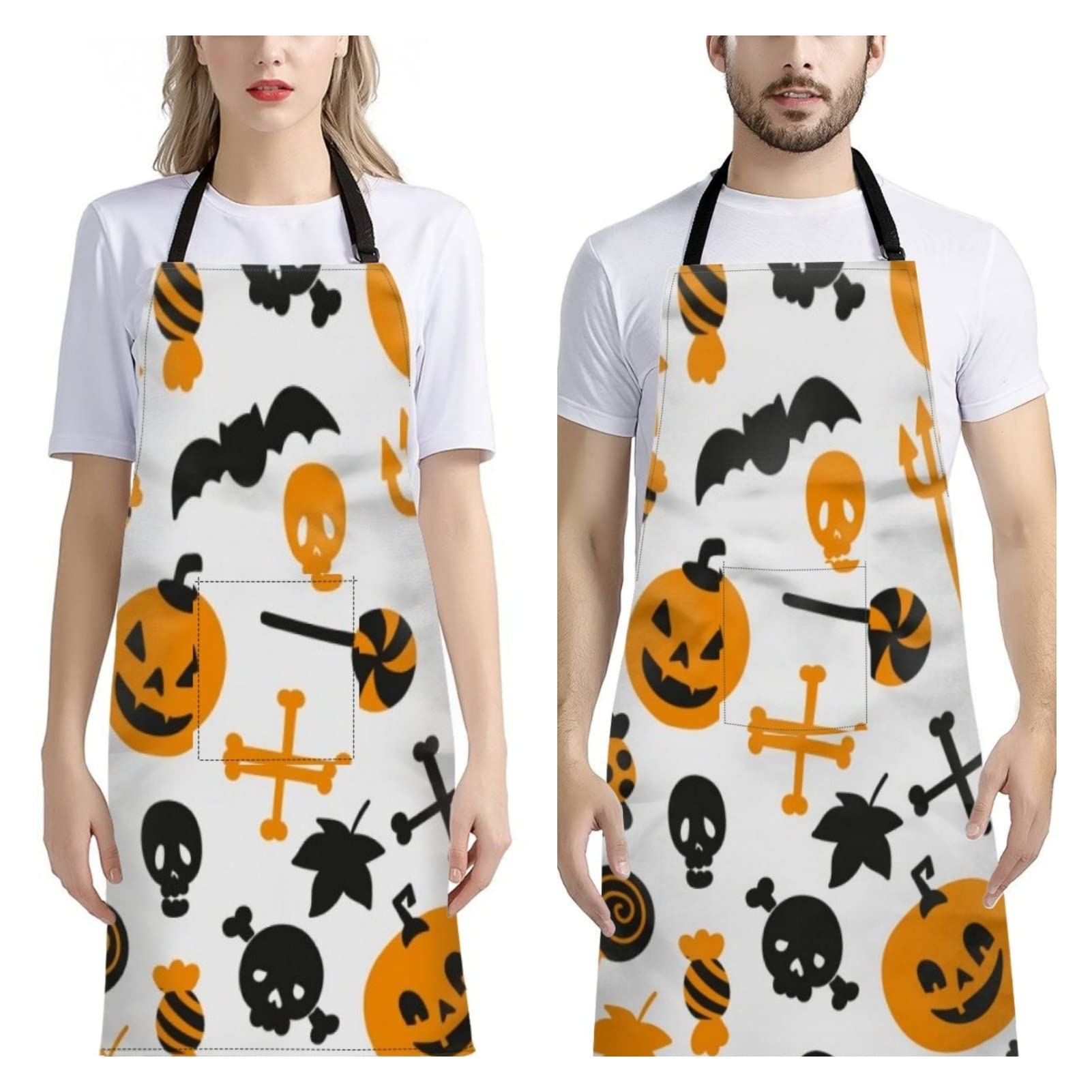 Dajingkj Funny Aprons for Grandma Women 2 Pack Halloween Pumpkin Witch Bat Theme Adjustable Long Apron with Pockets for Cooking Baking Gardening Birthday Apron Gifts for Mom