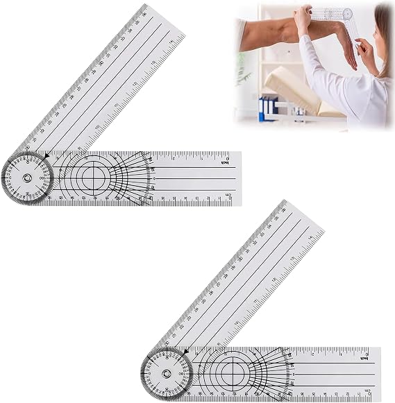 2 x Protractor Goniometer Protractor Physiotherapy PVC Goniometer Physiotherapy Transparent 360° Rotation Protractor Physiotherapy for Home Work Sports Therapy