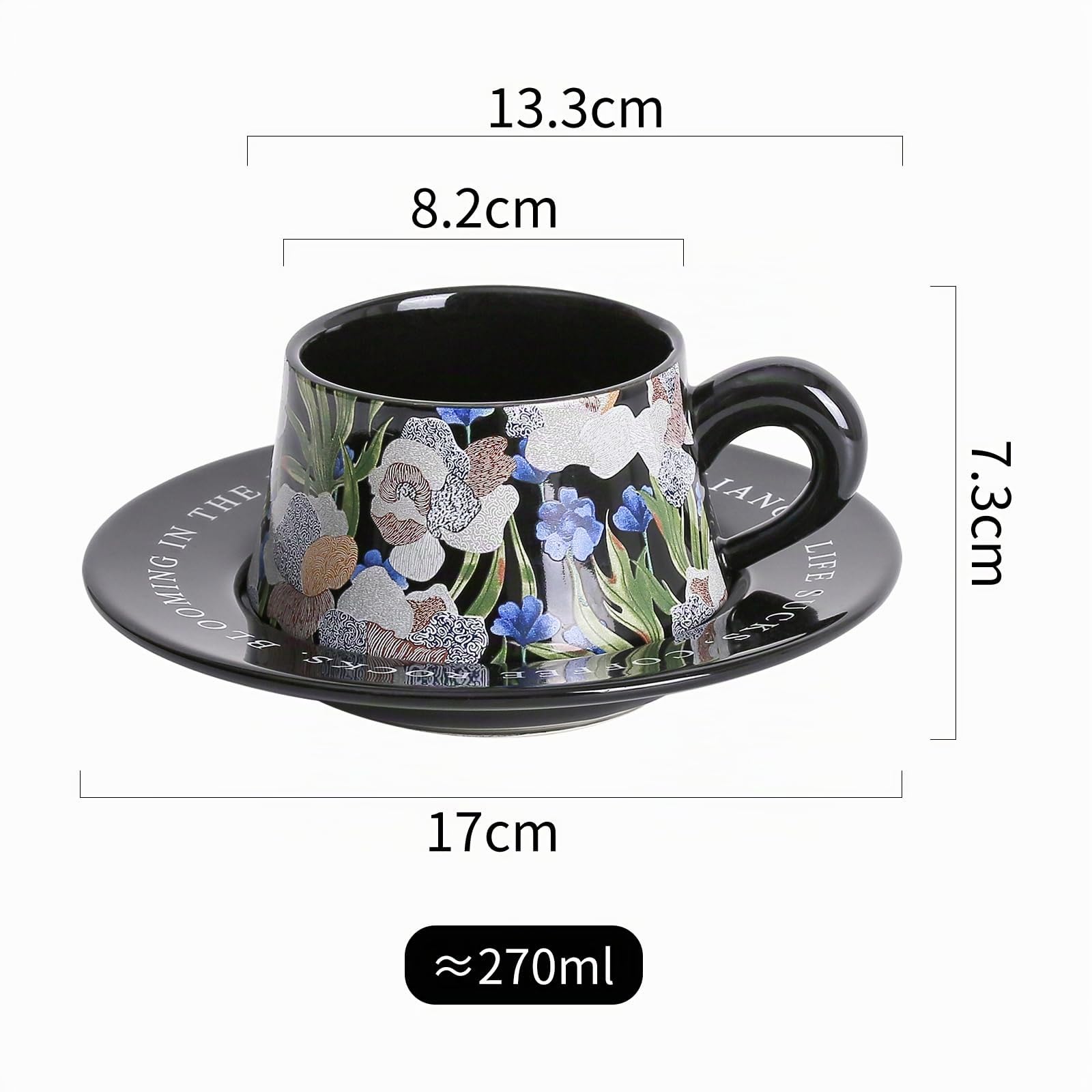 TERRATERRA Tasse à Café en Ceramique 270ml - Lot de 2 - Avec Soucoupe - Coffret Cadeau - Tasse à Thé - Tasse à Latte - Cadeau de Nouvel An