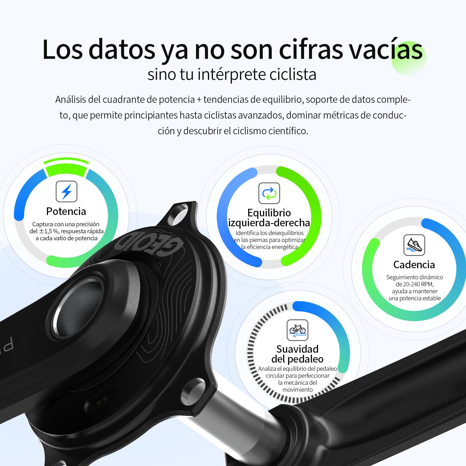 GEOID PM500 Medidor de Potencia para Bicicleta de Carretera - Cigüeñal Ligero 680g con Precisión ±1,5%, Batería 300 Horas, 110 BCD, Bluetooth/Ant+, IPX7 Impermeable