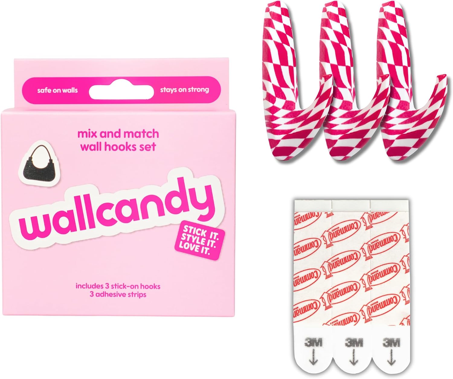 Adhesive Wall Hanging Hooks | Pack of 3 Cute Print Wall Hooks with Heavy Duty Stick-On Strips that Hold Up to 3lbs, Easy to Install Hanging Hook for Walls image 3