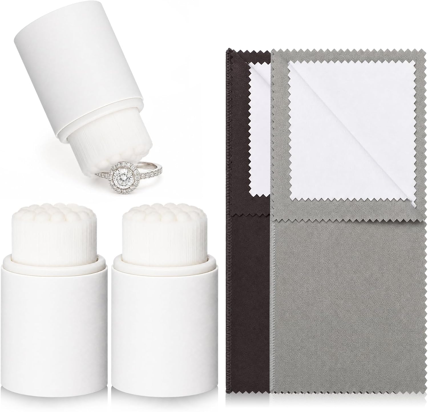 Domensi 2 Set Jewelry Cleaning Kit Watch Cleaning Brush Silver Polishing Cloth Jewelry Cleaner Tool for Gold Gemstones Coins