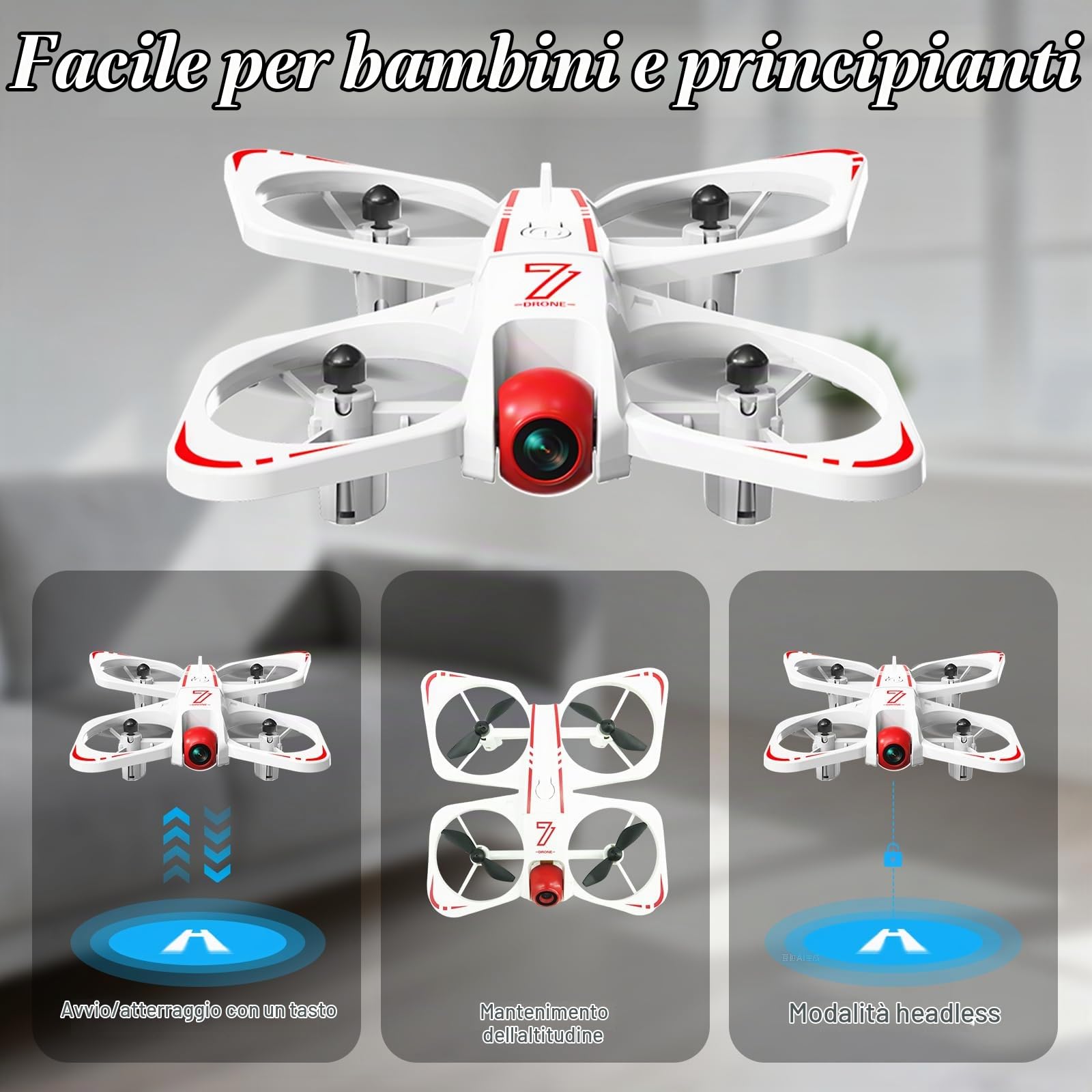 A ALPHA Mini Drone con Fotocamera 720P per Bambini, Micro Drone per Principianti, Quadcopter RC con Protezione Eliche, Flip 360°, Luci LED, Drone Giocattolo per Interno ed Esterno
