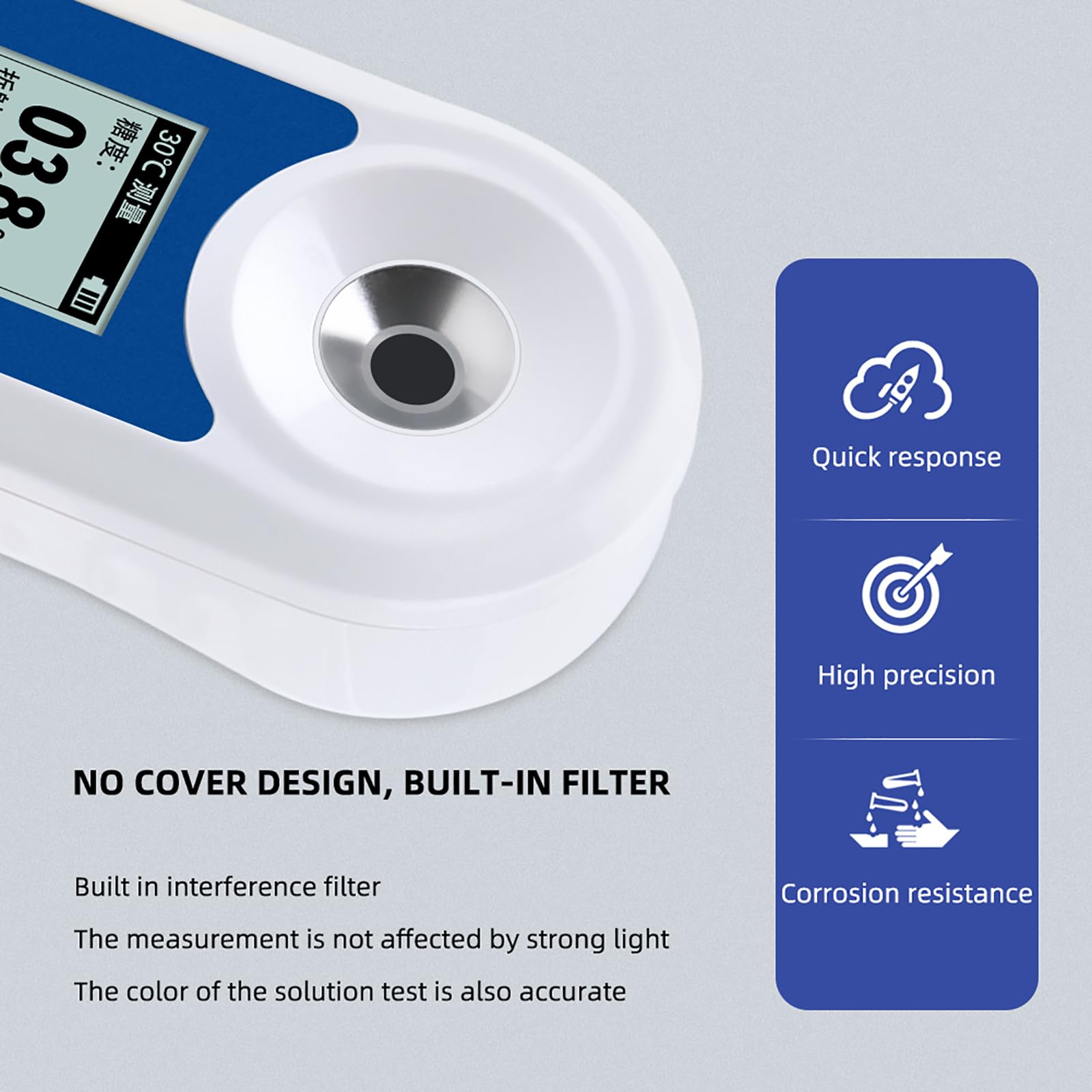 Medidor Brix, Refractómetro Digital Brix con Compensación Automática de Temperatura, Rango de Medición 0-55% y Precisión ±0.2%, Pantalla Retroiluminada y Prueba Rápida, para Jugos, Miel, Bebidas