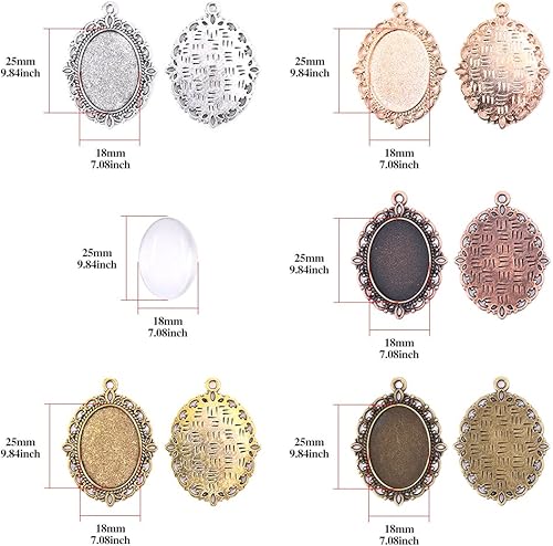 Miniatura 2 de Glarks Juego de 70 colgantes ovalados, 35 bandejas colgantes de 5 colores y 35 piezas de azulejos de cúpula de cabujón de vidrio brillante para