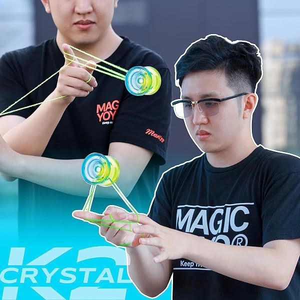 MAGICYOYO Crystal Yoyo K2 Blau Gelb, Responsive JoJo für Kinder Anfänger, Dual Purpose Yoyo Professional Trick JoJo, Kunststoff Yo yo mit Nicht reagierendem Jo-jo Lagersatz, 12 Saiten, Case - 4