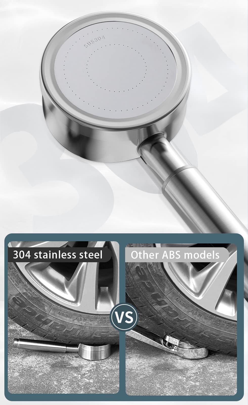 Soffione Doccia STOAT Alta Pressione - Acciaio Inox 304 Con Tubo 1,5 M, Nero - Foto 5