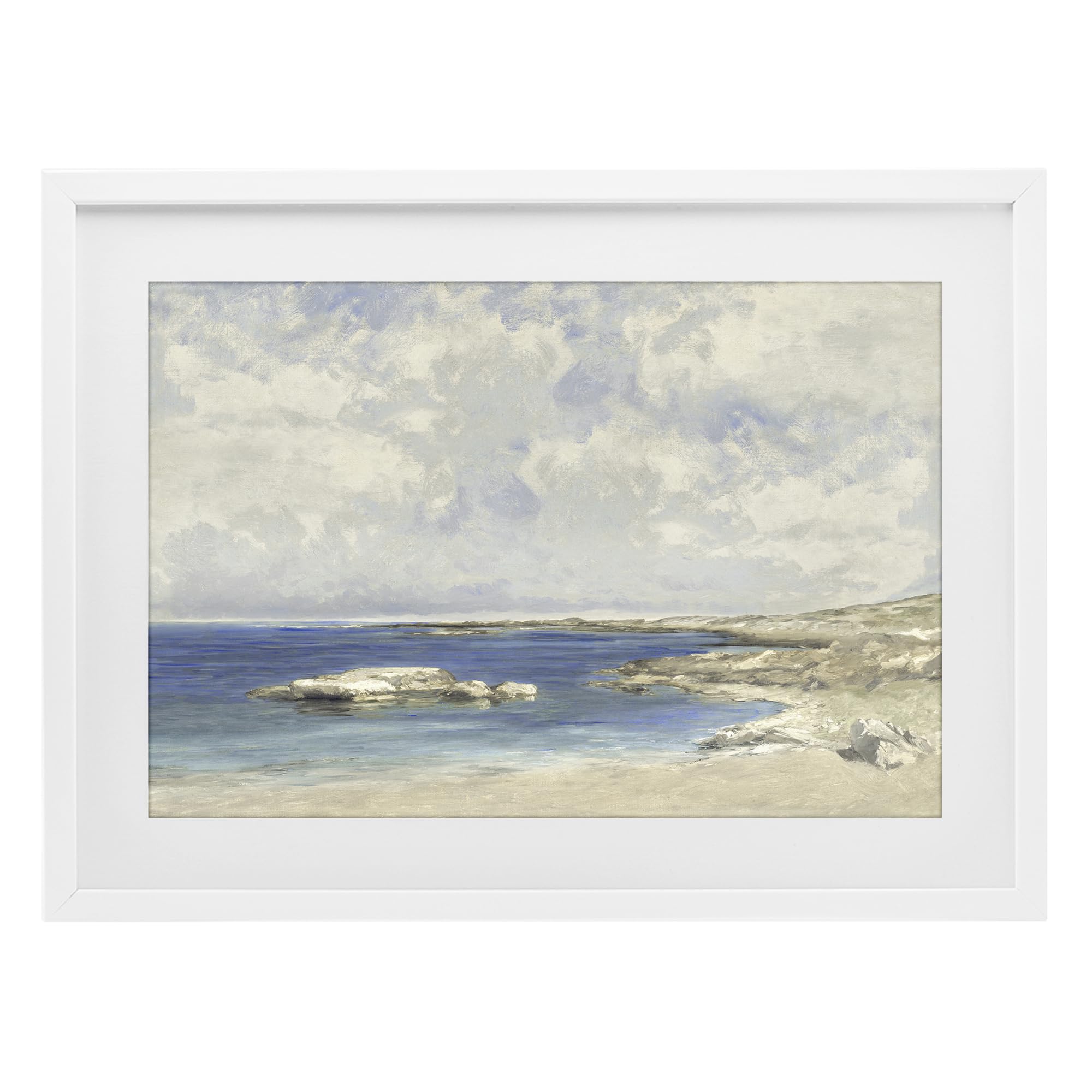 Stupell Industries Coastal White (Textured) Serene Coastal Pond Landscape, 17 X 23 Inch Framed Print Under Glass