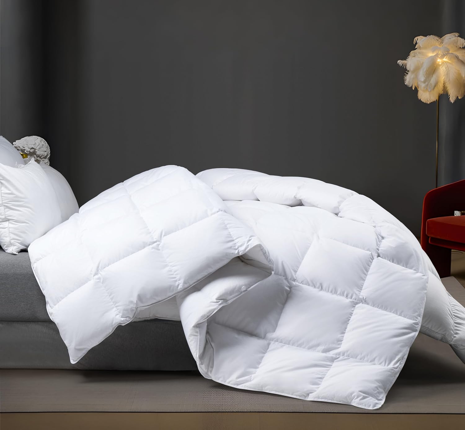 Super Soft and Luxurious Down Comforter,Down Fibers Duvet Insert, 100% Cotton Cover,Hotel Collection Fully Duvet Insert with 8 Corner Tabs,White, All Season Queen Size(90×90,50oz)