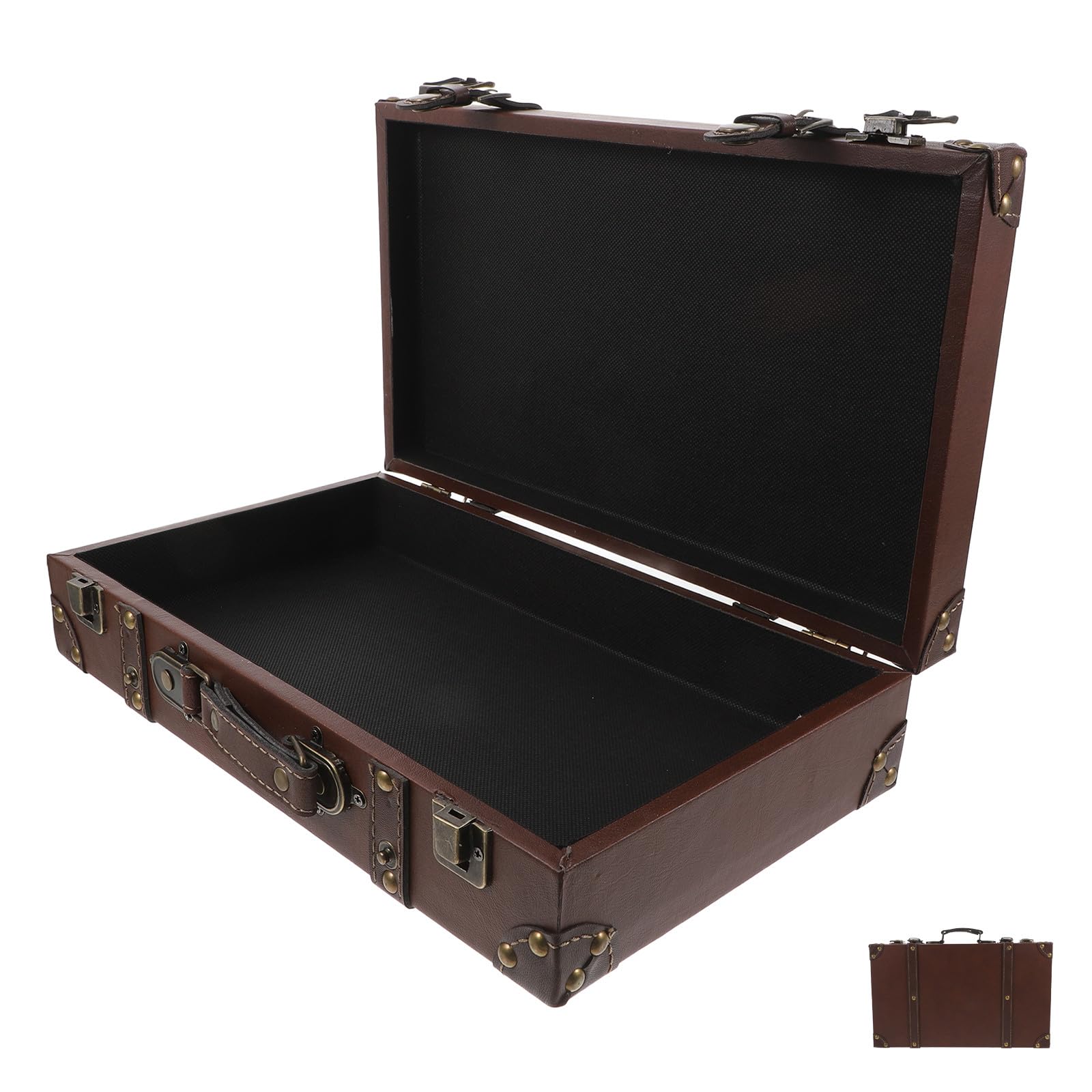 Veemoon Malle de Valise Vintage en Bois et Cuir Grosse Capacité Polyvalente pour Rangement Vêtement et Décor Rétro, pour Accessoires Photo et Voyage