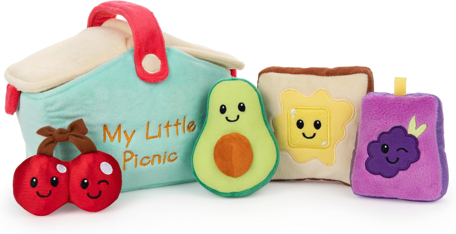 GUND Baby Play Soft Collection, My Little Picnic 5-Piece Plush Playset with Rattle, Squeaker and Crinkle Plush Toys, Sensory Toy for Babies and Newborns, 7”