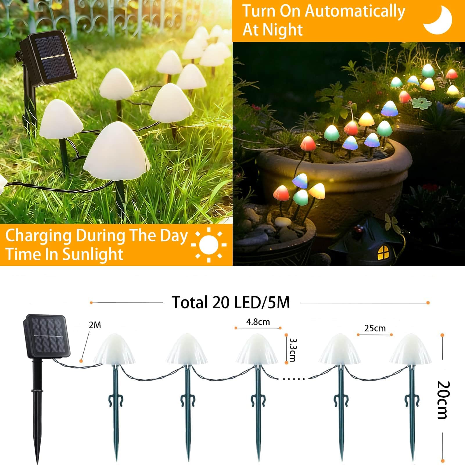 Luci Solari Da Giardino A Forma Di Fungo Bshine, Mosaico In Vetro Colorato Fatto A Mano, Impermeabili, LED Caldo, Per Prato, Vialetto E Terrazzo - 3