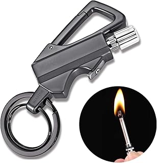 BIASTNR Permanent Match Flint Metal Matchstick Fire Starter with Bottle Opener, Emergency Survival Waterproof Keychain Lighter for Camping, EDC Gift Ideas – Black