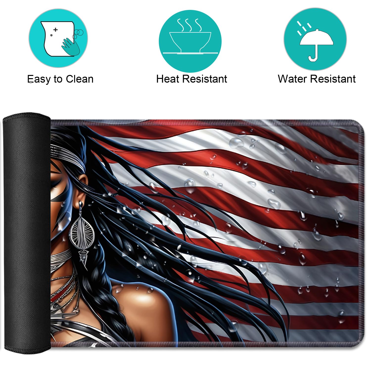 Alfombrilla de escritorio con diseño de bandera americana con posavasos, tamaño XL, grande, extendida, para escribir, bordes cosidos, base de goma antideslizante para trabajo, juegos, oficina, hogar,