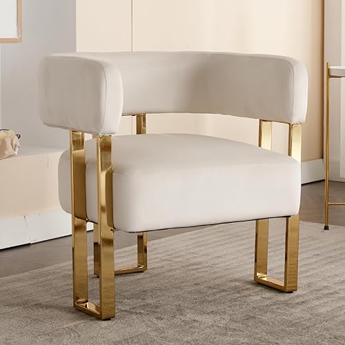 Silla moderna con diseño de barril, silla de sala de estar de tela de terciopelo con patas de metal dorado, cómoda silla lateral tapizada para sofá,