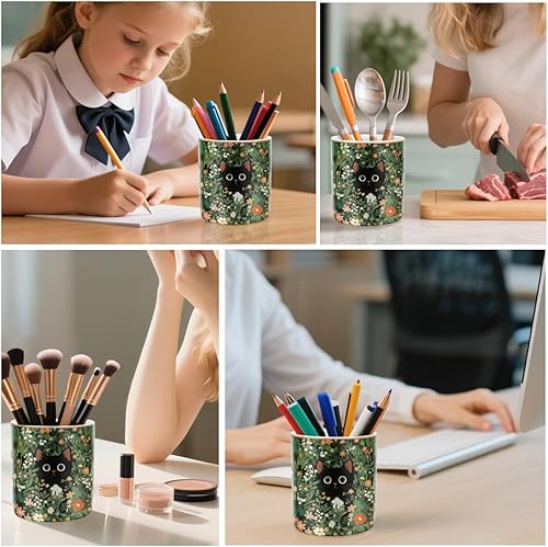 Miniatura 5 de WAVEYU Soporte para bolígrafos, taza para lápices, para escritorio, bonito soporte para brochas de maquillaje, organizador de cerámica duradero,