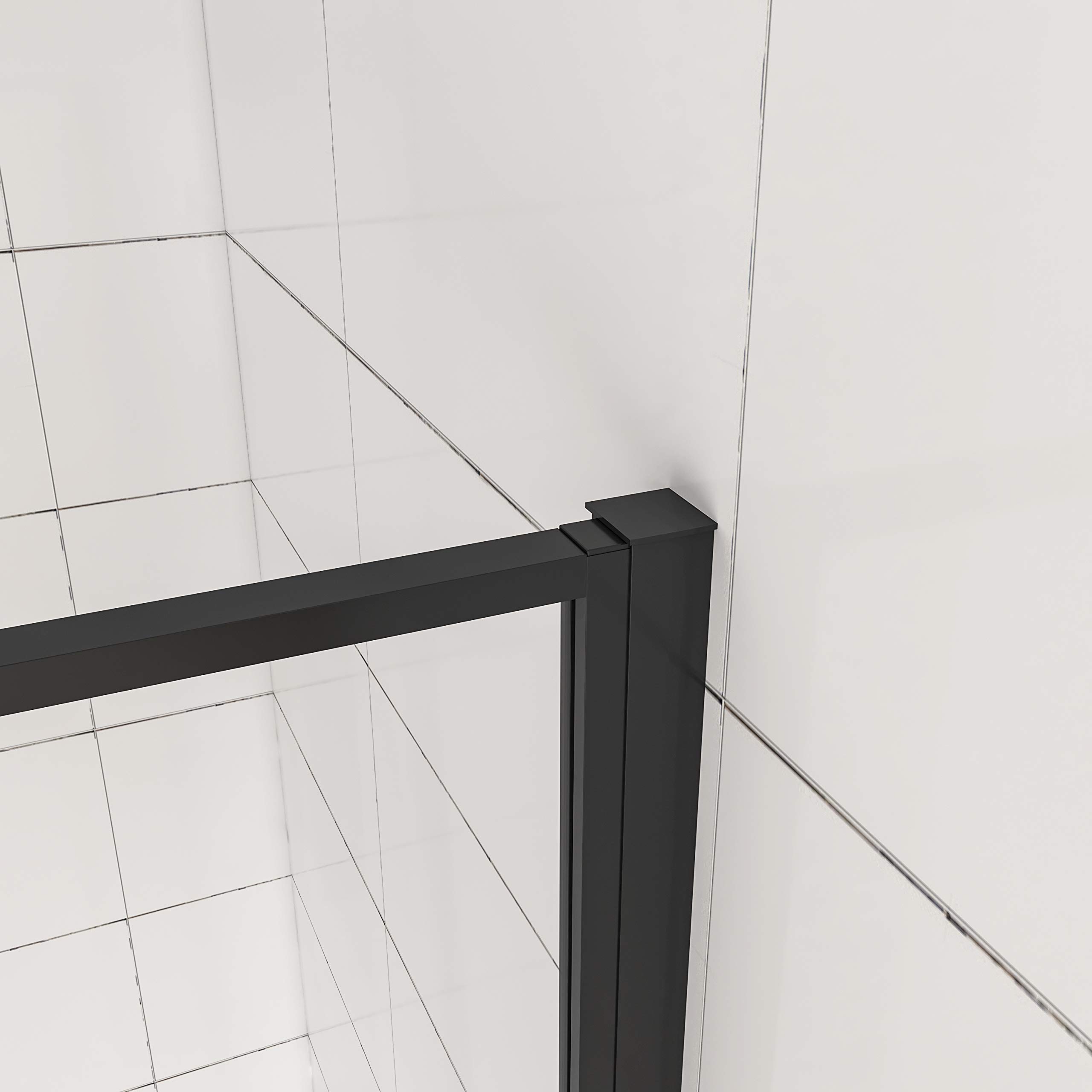 AICA porte de douche pivotante 120x185cm NOIR MAT en verre anticalcaire installation en niche