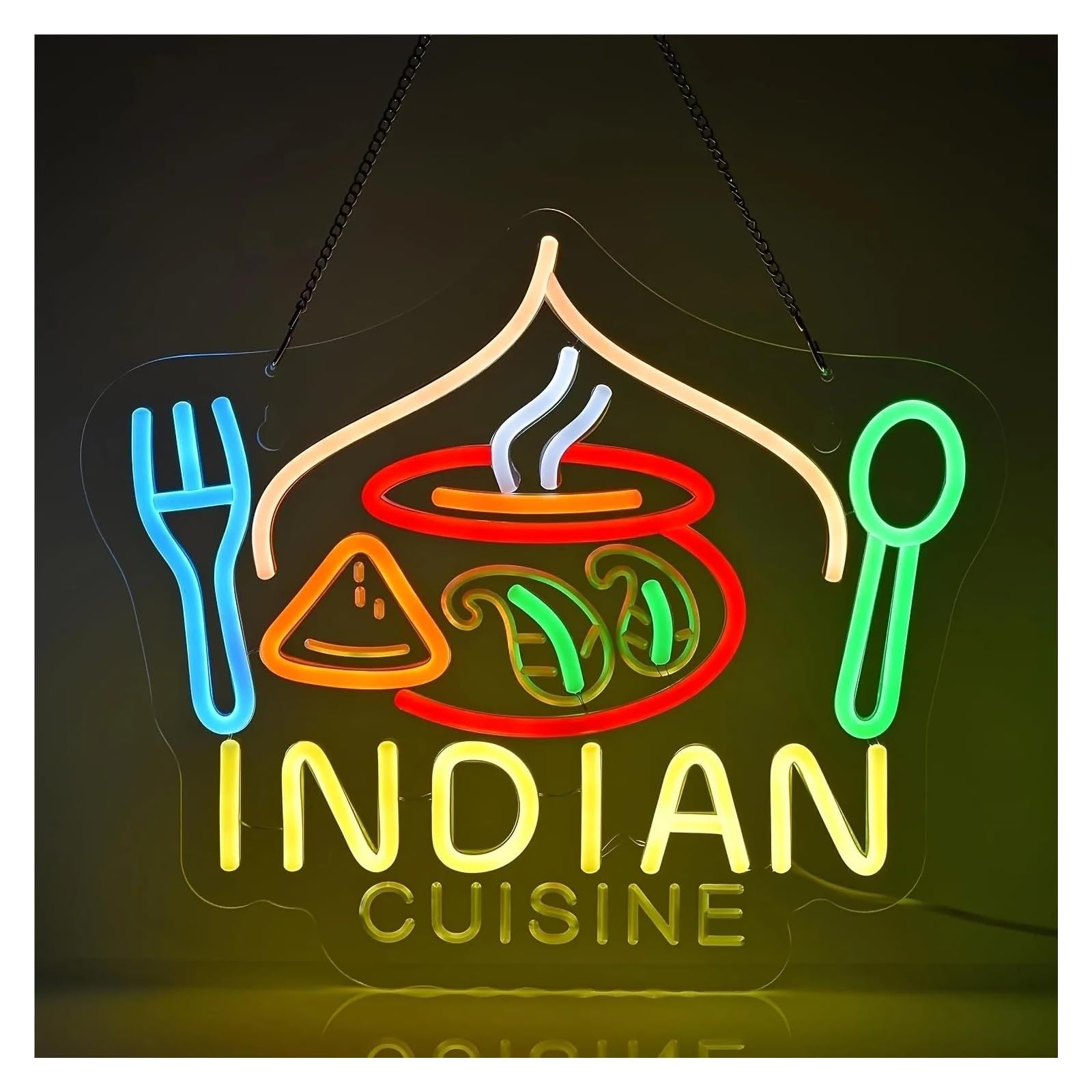 LEMST Sign Lamp Indian Cuisine Neon Sign Taj Mahal LED Light Dimmable for Restaurant Kitchen Spice Theme Wall Decor 16.54inx13.78in