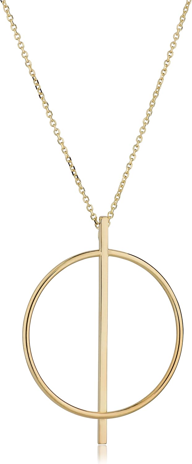 14k Yellow Gold Adjustable Length Circle And Bar Necklace (fits 16" or 17")