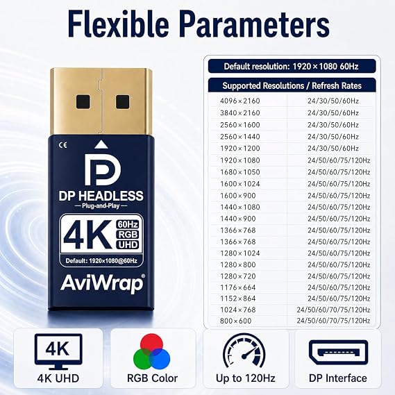 DisplayPort Dummy Plug 4K,Virtual Monitor EDID Emulator