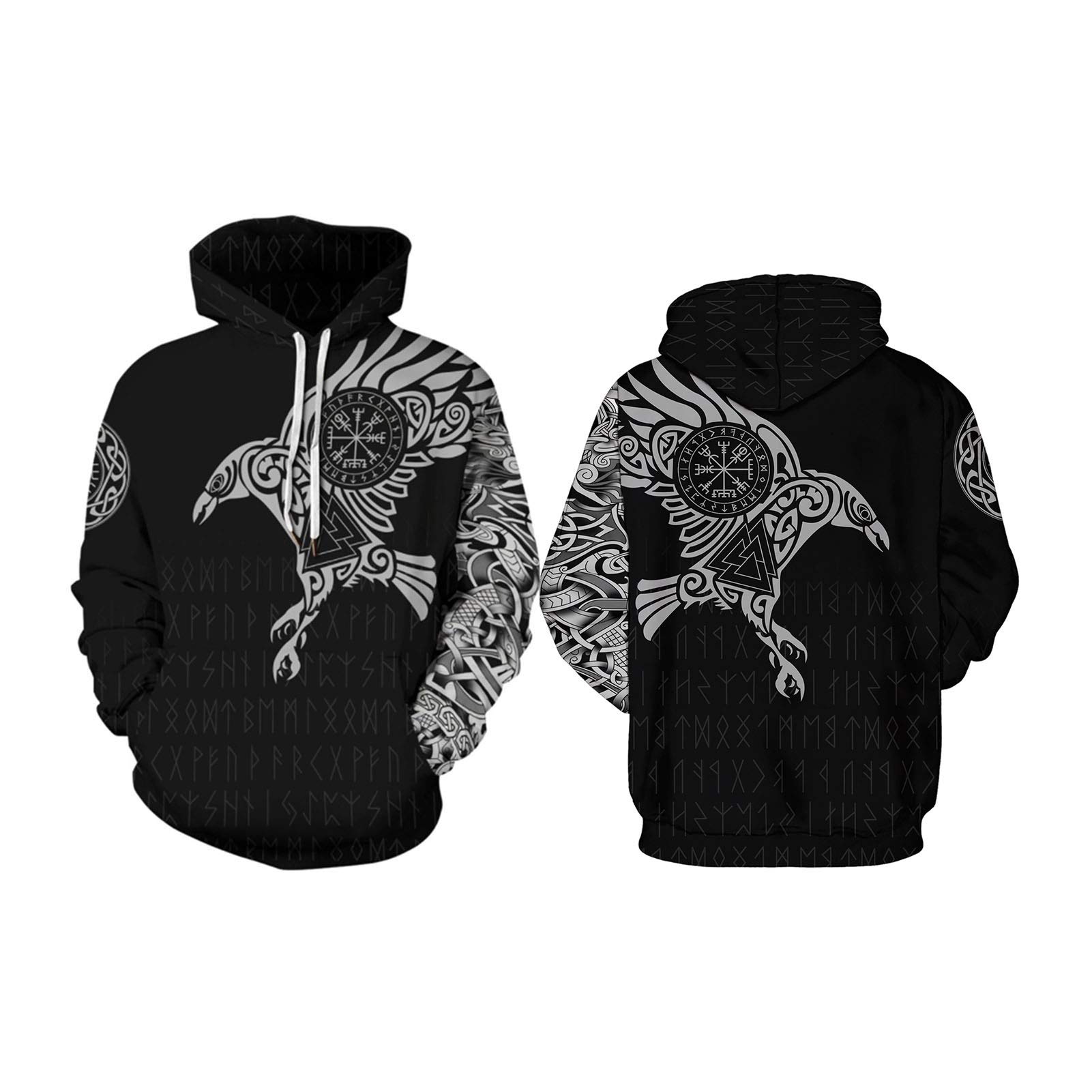 Sweat Viking à capuche homme XXL au motif 3D qui ne délave pas
