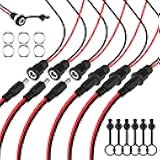 DALQUIS 6 Sets 5.5 x 2.1mm DC Power Jack Socket Threaded Female Panel Mount Connector 18AWG Solder Type Wire Adapter with Dustproof Plug for Car Audio, Video Communication, Stereo, Recorder