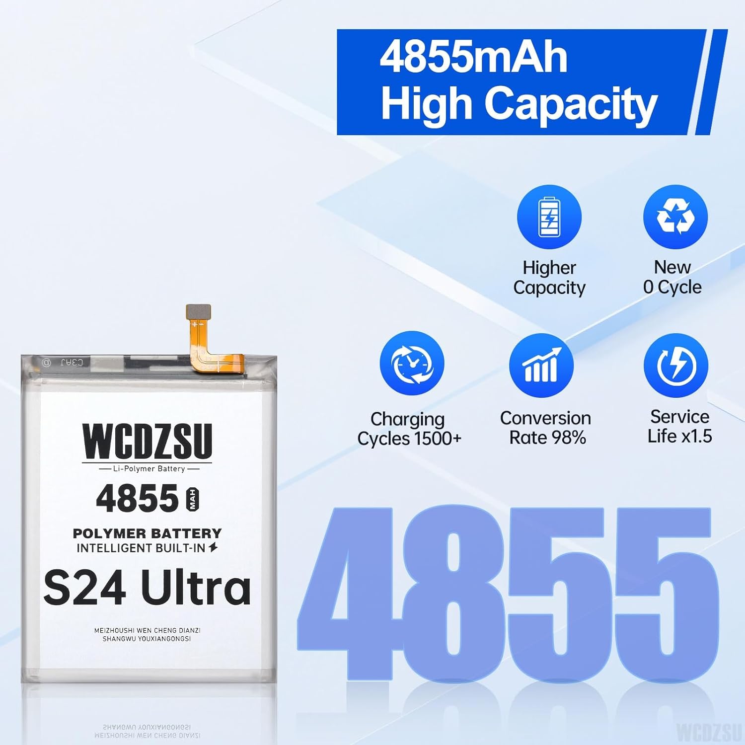Battery Replacement for Samsung Galaxy S24 Ultra New 0 Cycle 4855mAh BS928ABY High Capacity Lithium Polymer for Samsung S24 Ultra with Complete Fix Tools Kit S928U S928B S928W S9280