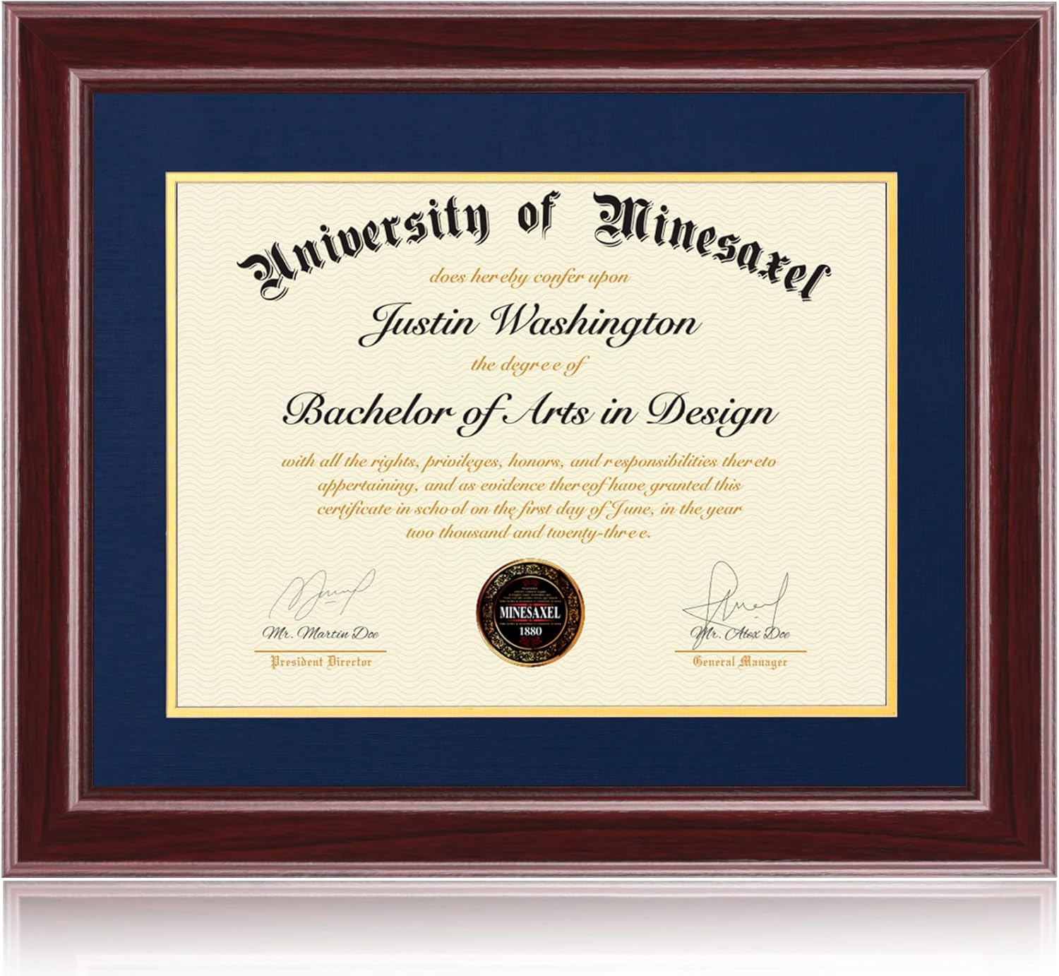 16x20 Diploma Frames 12x15 with Blue Mat, Fits Degree Certificate Document, 20 x 16 Cherry Red Frame with Tempered Glass Panel for Wall Mounting Blue Mat-1 16x20 or 12x15 with mat