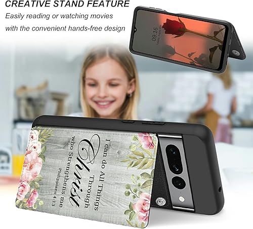 Miniatura 3 de Rossy Funda para Google Pixel 7 Pro para Pixel 7 Pro con tarjetero para mujeres y hombres, versículo bíblico filipenses 4-13 patrón de piel
