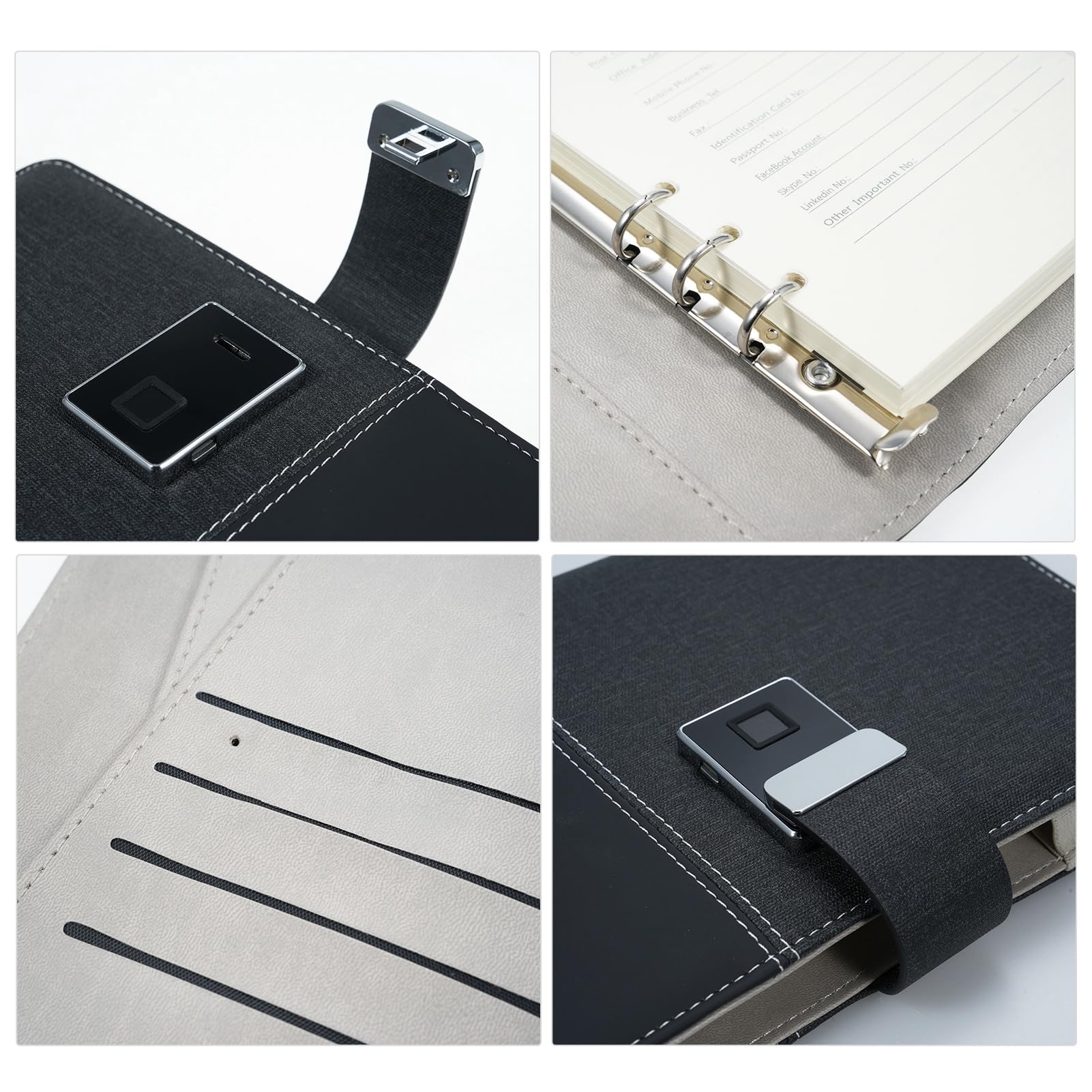 YUYTE A5-Notizbuch aus Leder mit Fingerabdrucksperre, 16 GB USB, Tagebuch Zum Schreiben mit Kartenfächern, Geschenkauswahl, Akkulaufzeit für Profis