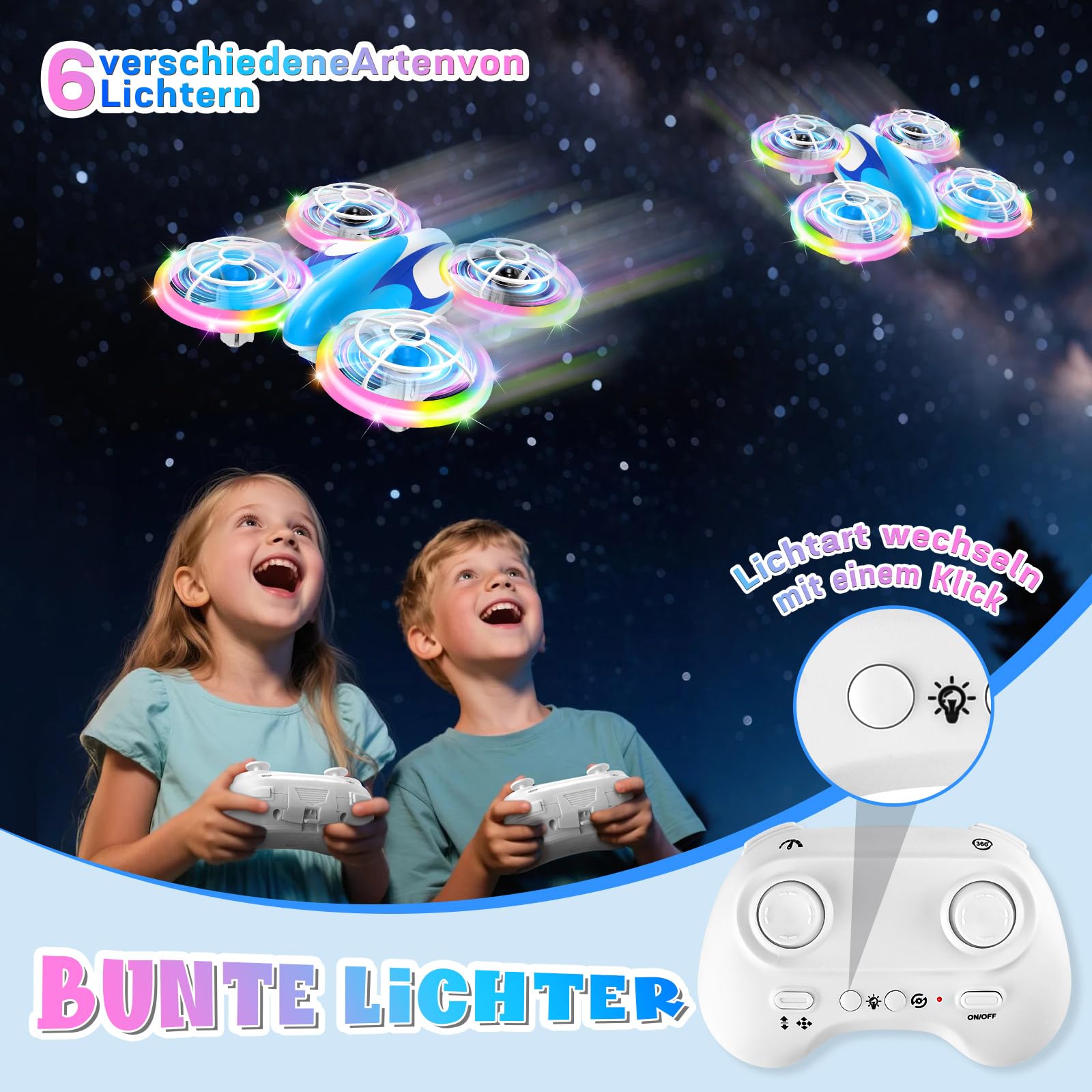 ZOOYAUE Mini Drohne für Kinder Spielzeug ab 6 7 8 9 10+ Jahre, RC Flugzeug Drone mit 3 Akkus, 360°Flips, LED Lichter für Indoor Outdoor, Geschenk für Anfänger Jungen Mädchen, Blau