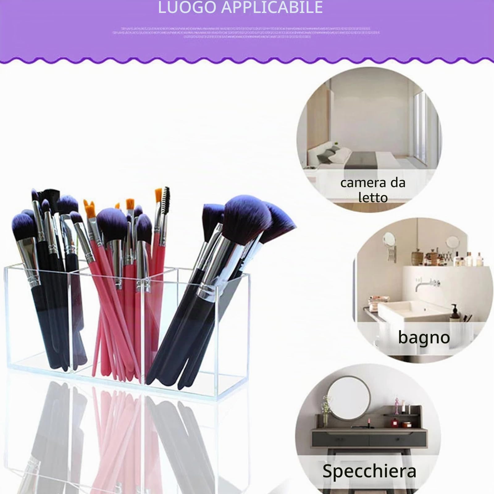 Porta Pennelli Cosmetici, 3 Scomparti Portapennelli Da Trucco In Acrilico, Porta Pennelli Make Up Trasparenti, Portapennelli Da Trucco Per Pennelli Da Bagno, Camera Da Letto, Ufficio, Scrivania