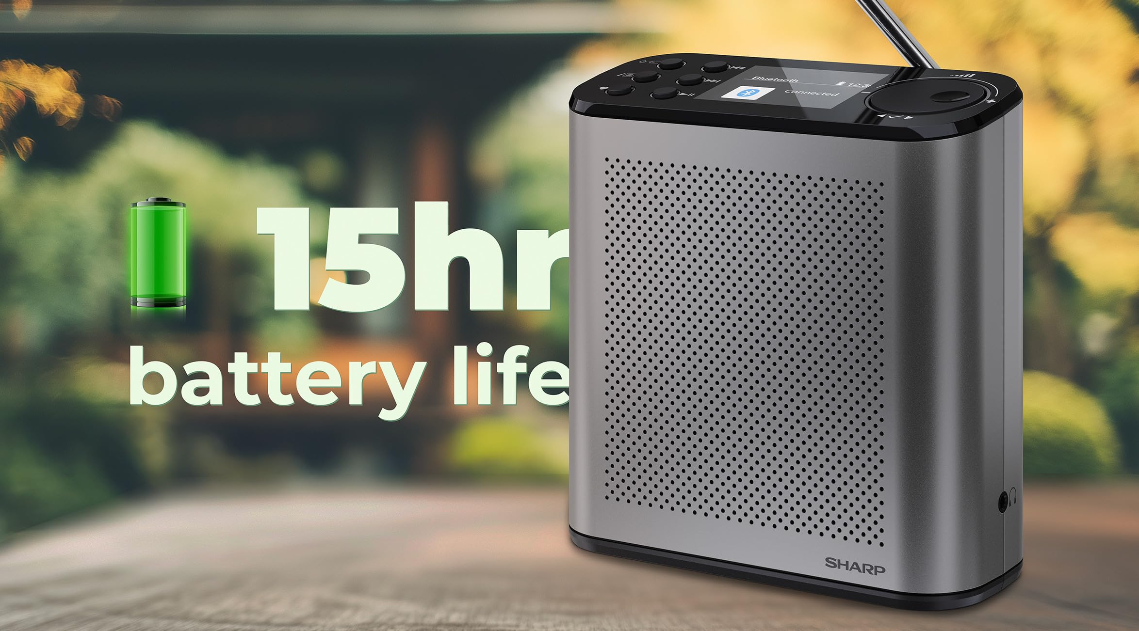 SHARP DR-P530(GY) Przenośne radio cyfrowe Osaka, Dab+, Dab i FM z RDS, Bluetooth 5.3, kolorowym wyświetlaczem 2,4", zasilaniem USB-C lub wbudowaną baterią litową, wbudowanym głośnikiem, złączem